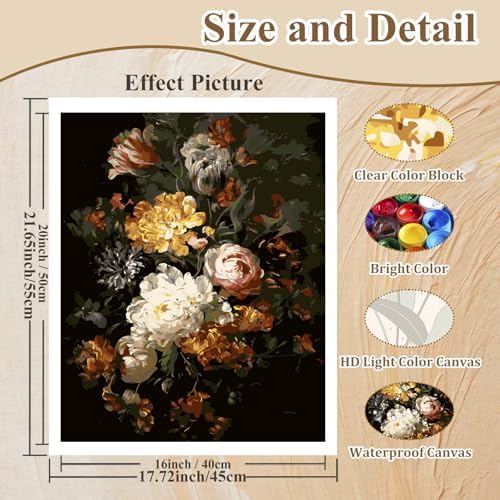 Paint by Numbers for Adults Peonies, Paint by Numbers Flowers 16x20 Inch