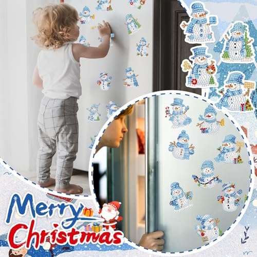 30 Pcs Christmas Diamond Art Magnet, Winter Snowman Diamond Painting