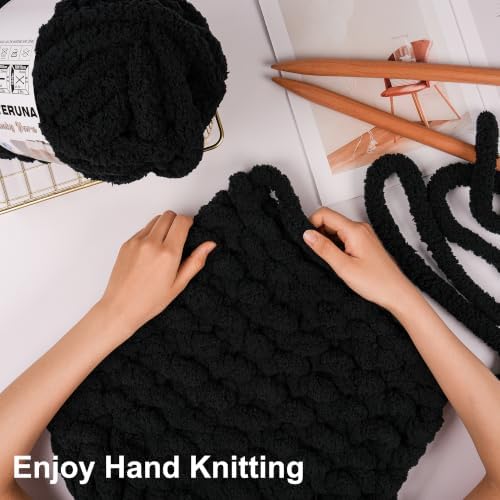 Chunky Yarn for Hand Knitting, #10 Chunky Blanket Chenille Yarn, Large Bulky Thick Jumbo Yarn, Super Chunky Knit Yarn for Crocheting, 8 Skein (8 oz 22 yds Each Skein), Black