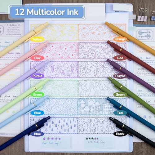 YOXMJDB 12 Pcs Color Pens for Journaling 0.5mm Fine Point Colored Gel Ink Pen, Smooth Writing Colorful Pens for Note Taking, Gift Set for Women & Men (12 Pcs Vintage & Vibrant Gold)