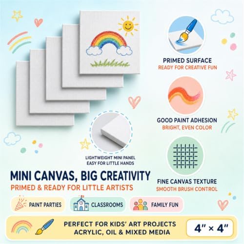 18-Set Mini Canvas Boards with Easels, 4 x 4 Inch, Paint Party