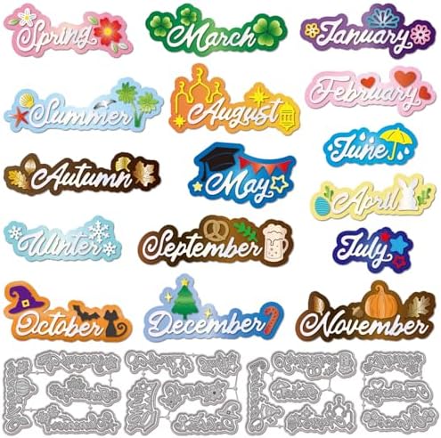 GLOBLELAND Holiday Months Cutting Dies for Card Making Months Seasons Metal Die Cuts Festival Cutting Dies Templates for Scrapbooking Journal Embossing Paper Craft Decor
