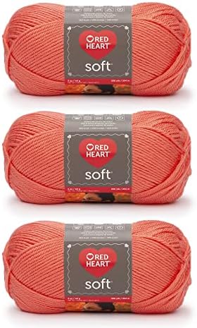 Red Heart Soft Yarn for Crocheting and Knitting, Coral, 3-Pack