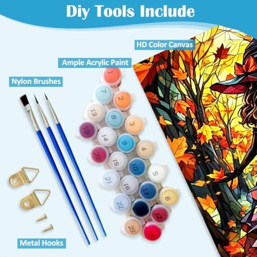 Halloween Stained Glass Witch Paint by Numbers Kit for Adults 16 X 20 Inch