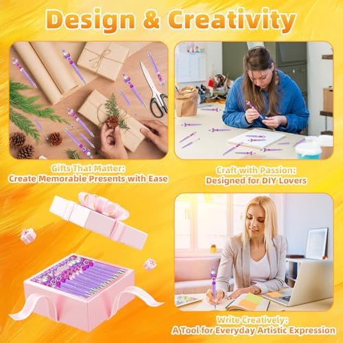 210 Pieces DIY Beadable Pen Bulk Kit – 70PCS Ballpoint Pen with Refills & Bags – Perfect for Beads Pens Supplies, Beaded Pens for DIY Crafting – Office Supplies & Teacher Accessories (Purple)