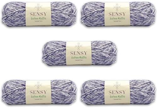 S Sensy Softee Raffia-Polyester Raffia Yarn 5 Skeins Purple Batik 109 Yards