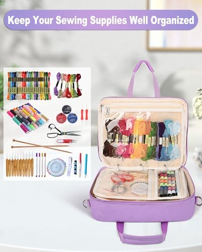 Sewing Supplies Organizer Bag with Removable Binder,Purple