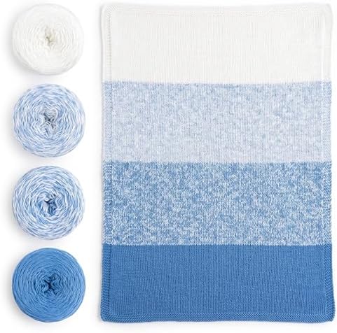 Baby Bloom Gradient Blanket Kit | 4 Balls Gradient Yarn, 50% Cotton & Viscose | Pattern Included | Revolution Fibers (Heron Lake Blue)