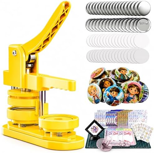 Freeingbag 58mm Button Maker Machine Kit, Installation-Free Button Pin Maker & Pin Maker Machine with 100 Sets Supplies, Circle Cutter & Bonus DIY Accessories for Badges, Crafts & School Projects