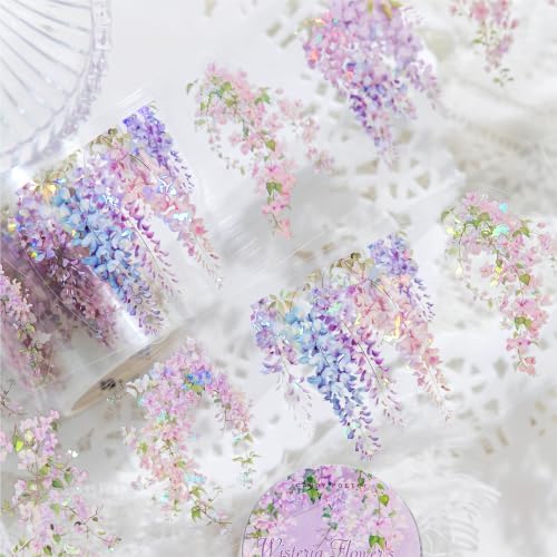PET Tape Stickers for Journaling 6 Rolls Pre-Cut Flower Washi Tape Stickers Decorative Tape for Crafts Scrapbooking Junk Journal Supplies, Flower Branch