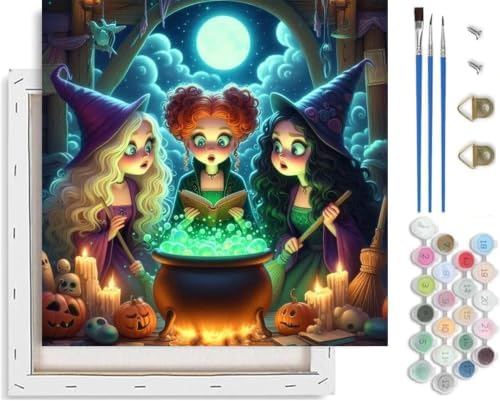 Witch Paint by Numbers Kit for Adults Beginner with Framed 10x10 Inch