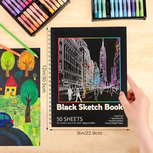 9 × 12 in Black Paper Sketchbook, 50 Sheets Acid- Free Black Sketchbook