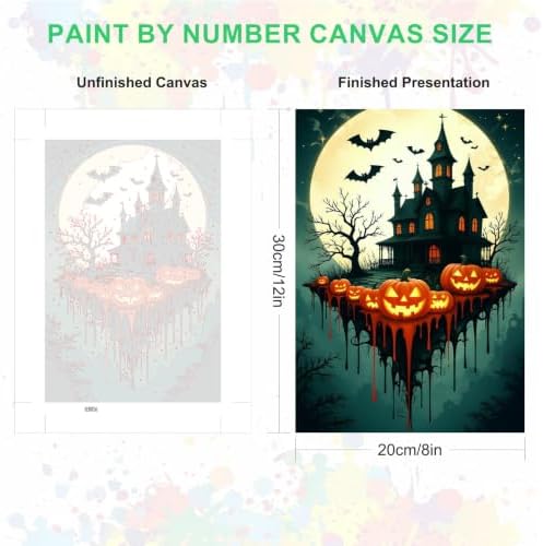 SENQAO Halloween Pumpkin Castle Bat Paint by Number Kits for Adults, DIY Paint by Numbers Kits for Adults Beginners Without Frame, Acrylic Paint Canvas Painting Kits Art for Home Decor 8X12 inch