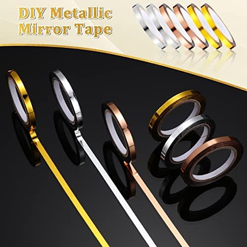Frienda 6 Pcs Mirror Tape Polyester Film Thin Foil Washi Tape Self Adhesive Metallic Decorative for DIY Graphic Crafts Decoration Gifts Wrapping, Gold, Sliver, Rose Gold, 132 Yards(0.2 Inch)