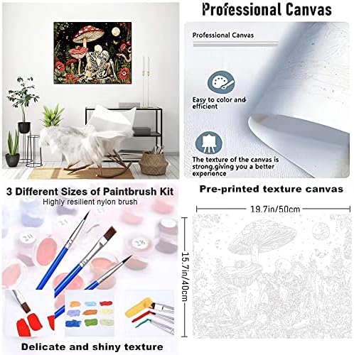 koemhxb Mushroom Paint by Numbers for Adults, Skeleton Paint by Numbers for Adults Beginner,Mushroom Painting by Numbers for Home Wall Decor(16x20 Inch)