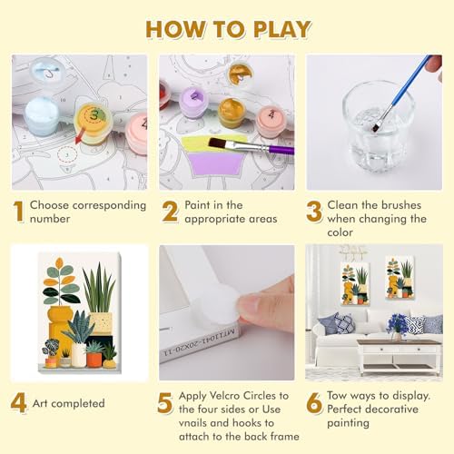 Bowetile Framed Paint by Numbers Flower Kit for Adults, Adults' Paint-by-Number Kits on Canvas, Painting by Numbers Flower Pot, DIY Acrylic Number Painting for Home Wall Decor, 8x12in
