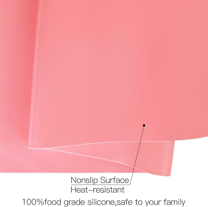 Extra Large Silicone Mats for Kitchen Counter, 27.6'' x15.7'' Silicone Placemats for Kids, Nonstick Silicone Mat for Baking Crafts, Nonskid Heat Resistant Mat Pink Kids Placemats for Table, Pink