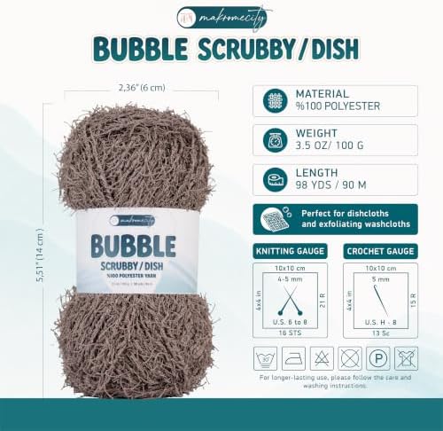 Makromecity Bubble Scrubby Yarn - 100% Premium Polyester Yarn for Crocheting and Knitting - 3.5 Oz (100g), 98 Yds (90m) - Ideal for Dishcloths, Crafting & Bath Washcloths (Mink, 3 Skeins)