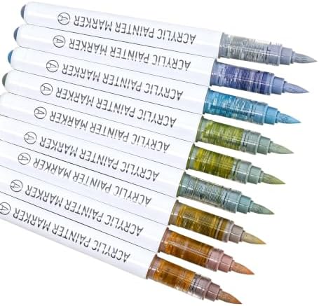 languo Acrylic Paint Markers, 9 Colors Advanced Grey Series, Soft Brush Tip