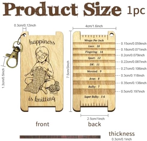 arricraft Knitting Sweaters Spinning Control Tool, Women's Portrait WPI Guide Gauge with Clasp Wood Yarn Wrap Guide Board with Diz for Spinners Yarn Measuring Tools Crochet Accessories