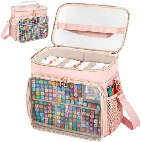 Large Double-Layer Marker Organizer Case for 200-300 Markers, Pink