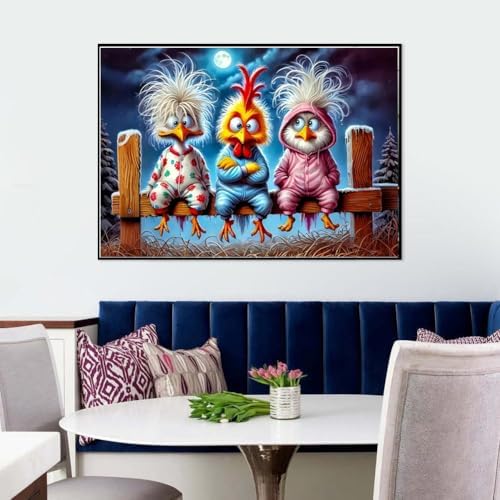 Chicken Diamond Art Kits for Adults, 5D Chicken Diamond Painting Kits for Beginners, Round Full Drill Diamond Art Painting Kit DIY Crystal Rhinestone Funny Gem Art Craft for Home Decor 12 x 16 Inch