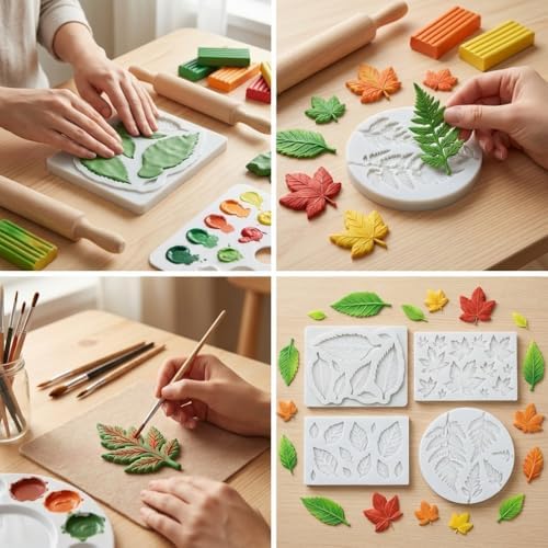 Leaf Silicone Mold Maple Rose Leaf Polymer Clay Molds Set of 4