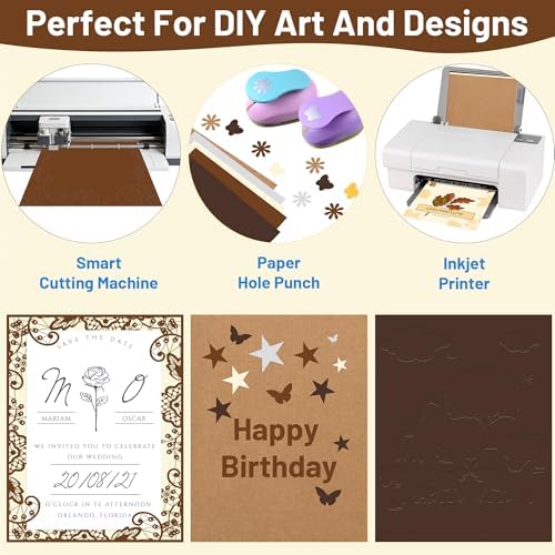 Oleitodh 100 Sheets 8.5x11 in Brown Cardstock, 5 Tones, 180GSM/65lb