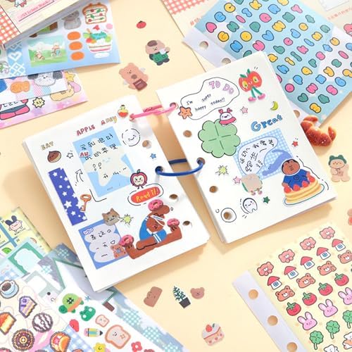 30 Sheets Cartoon Aesthetic Sticker Book - Cute Kawaii Scrapbook Stickers, Adhesive Notes & Memo Pads for Planner, Journal, Photo Album, Water Bottle DIY Crafts (Little Wishes Pink)