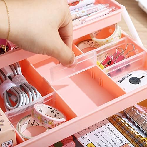 Kinsorcai 12'' Three-Layer Clear Plastic Storage Box/Tool Box, Multipurpose Organizer and Portable Handled Storage Case for Art Craft and Cosmetic (White)