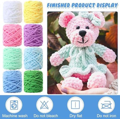 Buryeah 8 Pack Chunky Chenille Yarn for Crocheting, Fresh Colors