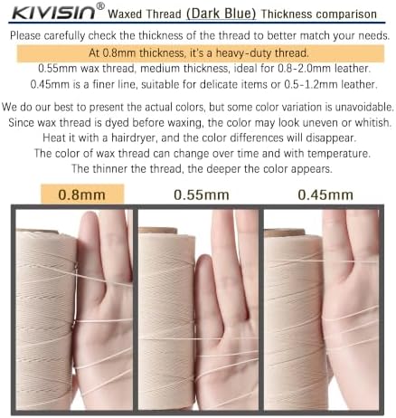 Heavy Duty Round Waxed Thread, 0.8mm, 218 Yards, Off-White, Bonded Polyester Wax Coated Cord String for Leather Sewing, Upholstery, Whipping Twine, Basket Weaving, Macrame, and Jewelry Making