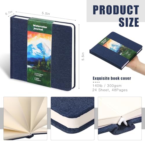 5.5in Watercolor Sketchbook Journal Square Watercolor Notebook Navy Blue