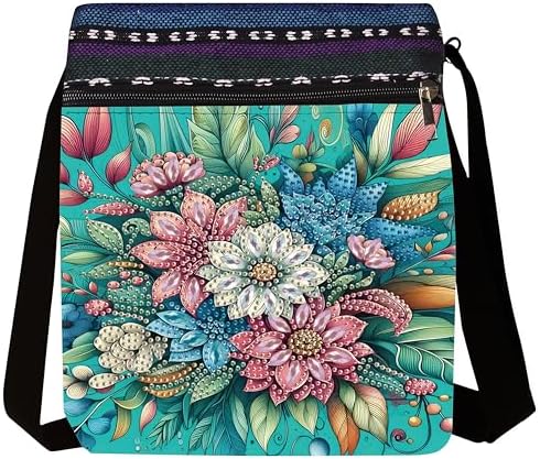 LSQFS Diamond Painting Crossbody Bag, DIY 5D Diamond Art Kits for Adults, PU Leather Art Bag with Adjustable Strap, Flower Pattern Gem Art for Adults, Craft Kits for Adults Women