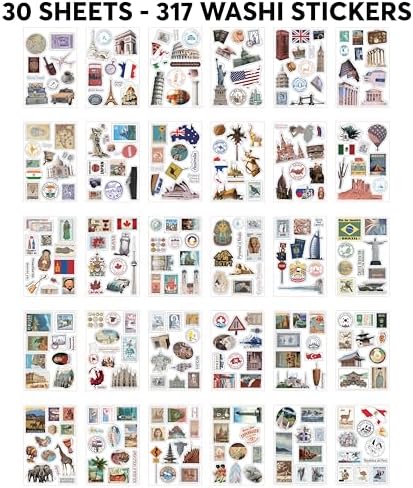 Travel Stickers for Scrapbooking & Journaling - Travel Scrapbook Supplies | 300+ Vintage Washi Stickers for Journaling, 20 Scrapbook Papers, FAYWARE Ephemera for Junk Journals