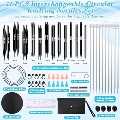 13 Pairs Interchangeable Knitting Needles Set with 4 Flexible Cables