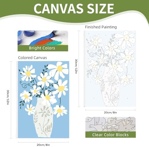 4 Pack Framed Paint by Numbers Kit for Adults Beginner with Wooden Easel, Flowers Vase Easy Adult Paint by Number Kits with Frame, DIY Acrylic Number Painting for Adults for Home Decor Gift 8x12 Inch
