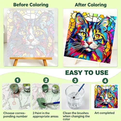 Tabszca 4 Pack Animals Paint by Numbers Kit for Kids with Frame 8x8 Inch