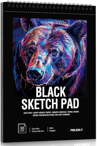 Black Sketch Pad 7.6 × 10 in, 50 Sheets, Spiral Bound Sketchbook | Black Paper for Gel Pens, Metallic Markers, Pencils & Pastel; Mixed Media Sheets; Lay-Flat Top Spiral