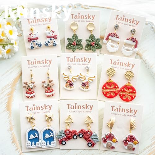 Tainsky Christmas Polymer Clay Cutters, 25 Shapes Winter Holiday Clay Earrings Cutters for Polymer Clay Jewelry