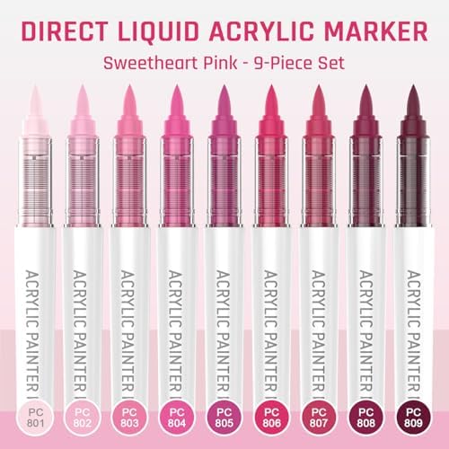 Sweetheart Pinks 9 Colors Acrylic Paint Markers Set for Art Painting, DIY Crafts, Wood, Glass, Canvas & More