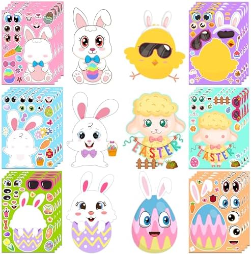 Easter Stickers - DIY Happy Easter Egg Bunny Sticker for Kids, Easter Crafts Stickers Kids Game Toys Gift Party Favor Supplies(24 Sheets)