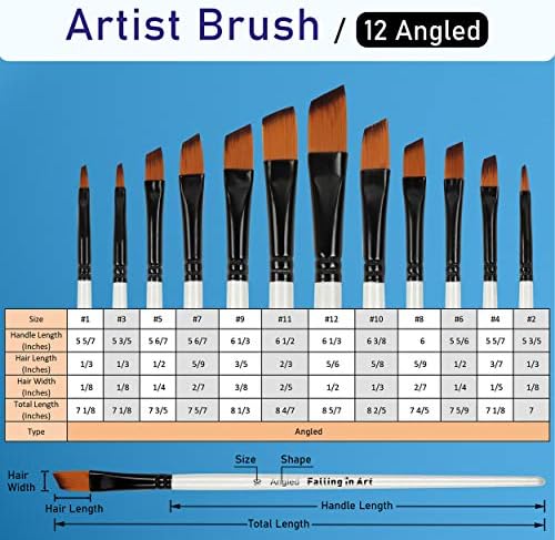 Falling in Art 12 PCS Professional Angled Paint Brushes Set