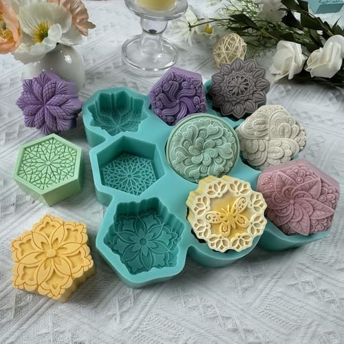 9 Cavities Mixed DIY Soap Mold, Handmade Soap Making Silicone Tray, Flower Silicone Mold for Natural Soap,Scented Candle Wax, Plaster Diffuser, Crystal Epoxy Decorations (IB-9 Mixed Flower Mold#4)