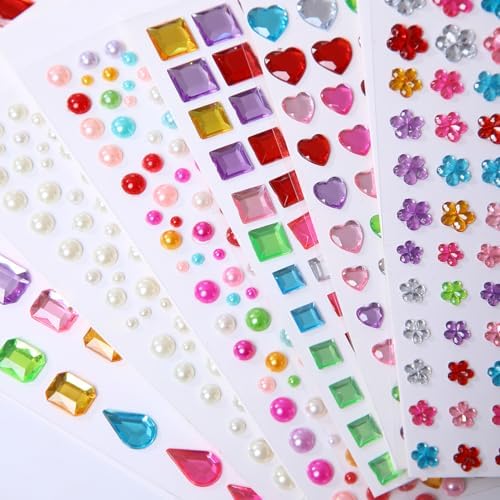 Gem Stickers for Crafting, Face, Eye, and Body Makeup, DIY Decoration, Kids' Rewards (Gem Stickers C 8 Sheets)