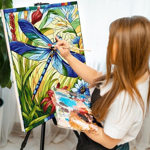 Paint by Numbers Kit for Adults, Dragonfly Stained Glass, 16 x 20 Inch | DIY Adult Paint by Number Kit on Canvas for Beginners, without Frame, Nature Wall Decor, Stress Relief Craft Gift