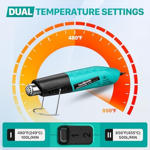 380W Mini Heat Gun, 2-Temp 480°F & 850°F for DIY & Crafts | UL-certified, Overheat Protection, Built-in Stand, with Reflector Nozzle for Epoxy Resin, 3D Printing, Vinyl & Shrink Wrap