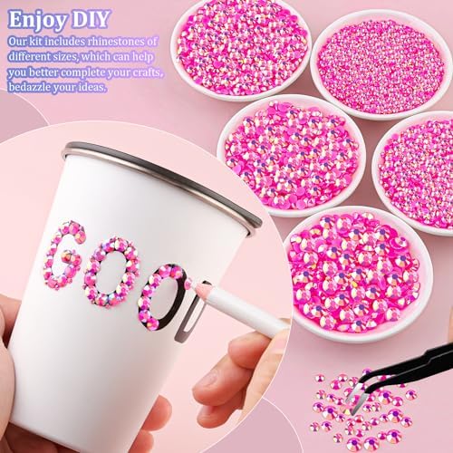 30000Pcs Hot Pink AB Rhinestones for Bedazzling with B7000 Jewelry Glue, Bedazzler Kit Bulk Flatback Gems, Resin Rhinestones for Crafting Crafts Clothing Shoes Nail Art Assorted Size 2/3/4/5/6mm