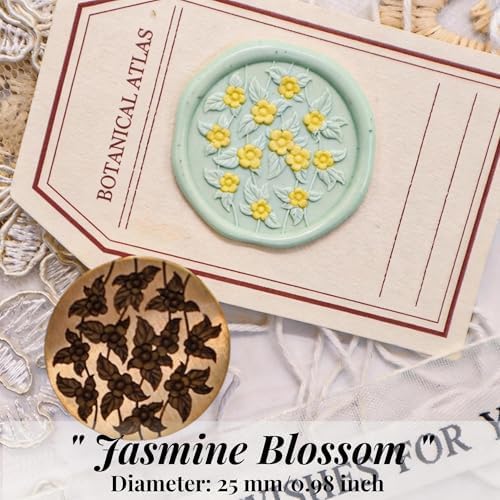 VANGOAL Wax Seal Stamp, Floral Series, 3D Embossed Brass Stamp Head with Wooden Handle, Vintage Sealing Kit for Wedding Invitations, Envelopes, Gift Wrapping, Letters and Crafts (Jasmine Blossom)