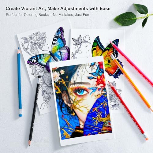KALOUR 50 Colors Erasable Colored Pencils Set - Easy to Erase, Vibrant and Smooth Coloring Pencils with Erasers - Ideal for Drawing, Sketching, and Coloring Books -Perfect for Adults Beginners Artists